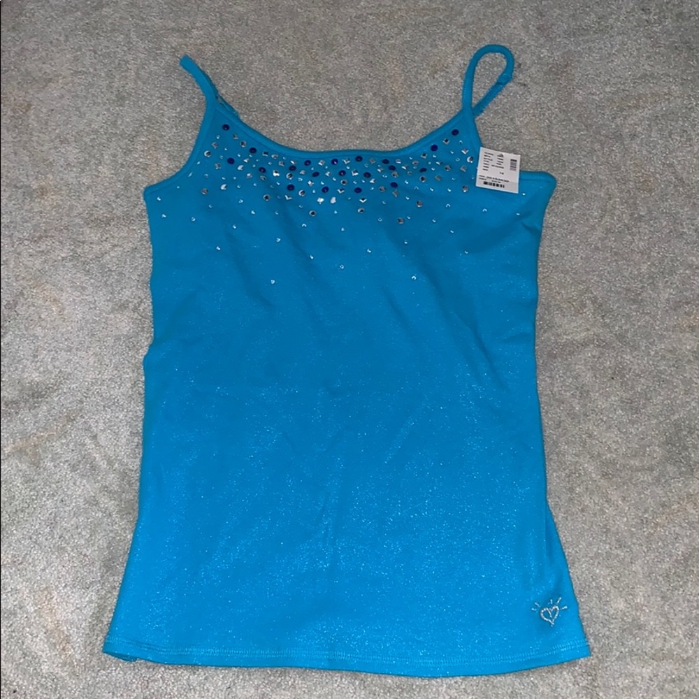 Blue sparkly tank top.